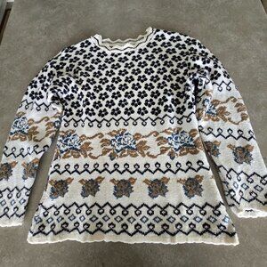 VINTAGE GRACE Women's 100% Cotton Multicolors Floral Long Sleeves Sweater - Med